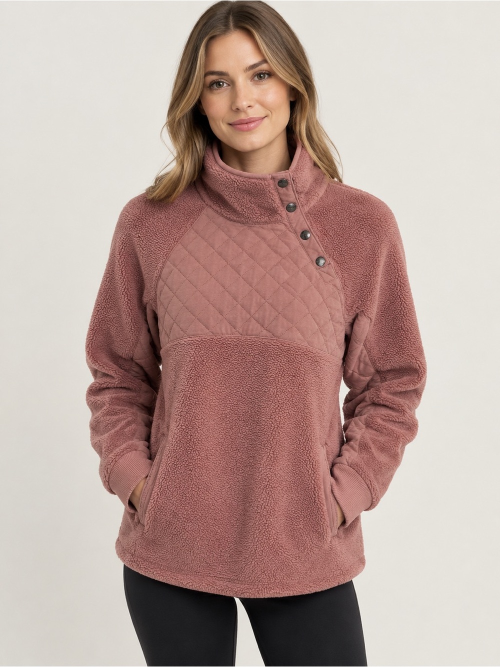 Abercrombie & Fitch Quilted-Panel Cowl Pullover Jacket Dusty Rose